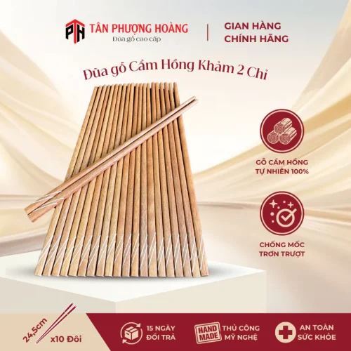 Đũa Gỗ Cẩm Hồng Khảm 2 Chỉ Tự Nhiên 24.5cm Chất Lượng Cao