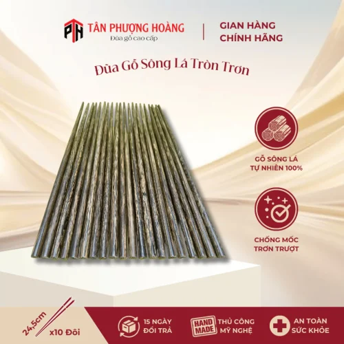 Đũa Gỗ Sóng Lá ( Buông ) Tròn, Đũa Gỗ Tự Nhiên 24-25cm Chất Lượng Cao