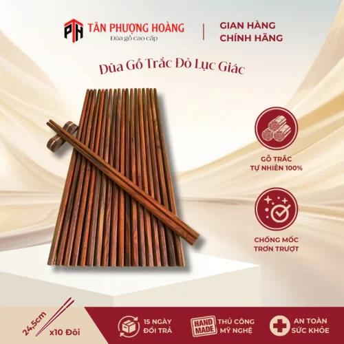 Đũa Gỗ Trắc Đỏ (Lục Giác) 24-25cm Chất Lượng Cao