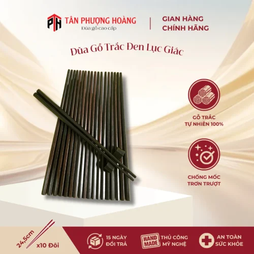 Đũa Gỗ Trắc Đen (Lục Giác) 24-25cm Chất Lượng Cao