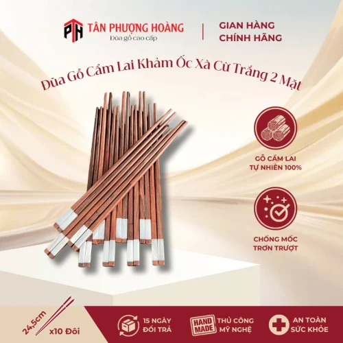 Đũa Gỗ Cẩm Lai Khảm Ốc Xà Cừ Trắng 2 Mặt 24-25cm Chất Lượng Cao