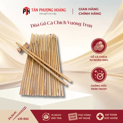 Đũa Gỗ Cà Chích Vuông Trơn Gỗ Tự Nhiên 24.5cm Chất Lượng Cao