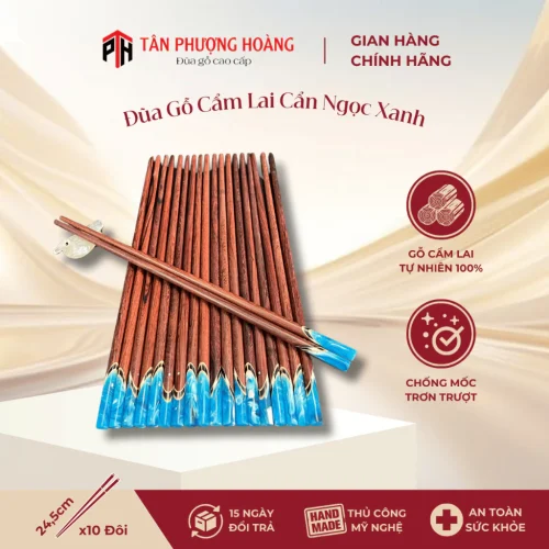 Đũa Gỗ Cẩm Lai Cẩn Ngọc Xanh Tự Nhiên 24.5cm Chất Lượng Cao