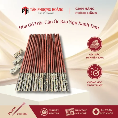 Đũa Gỗ Trắc Cẩn Ốc Bào Ngư Xanh Tấm Tự Nhiên 24.5cm Chất Lượng Cao