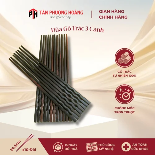 Đũa Gỗ Trắc 3 Cạnh (Vuông) 24-25cm Chất Lượng Cao